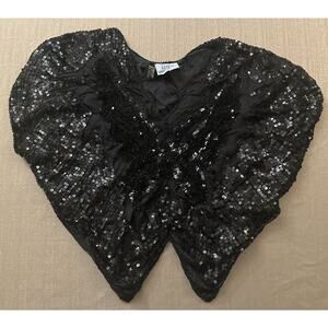 MOPS Women’s Black Sequin All Over Blouse Butterfly Design Pure Silk